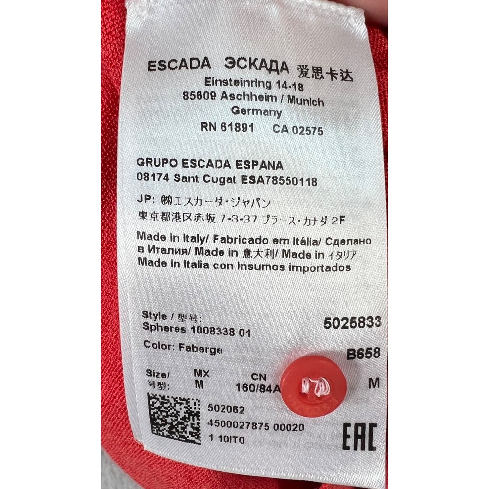 Escada Sport Cardigan Sweater Medium Orange V-Neck Button Front Cotton Viscose - Picture 10 of 12